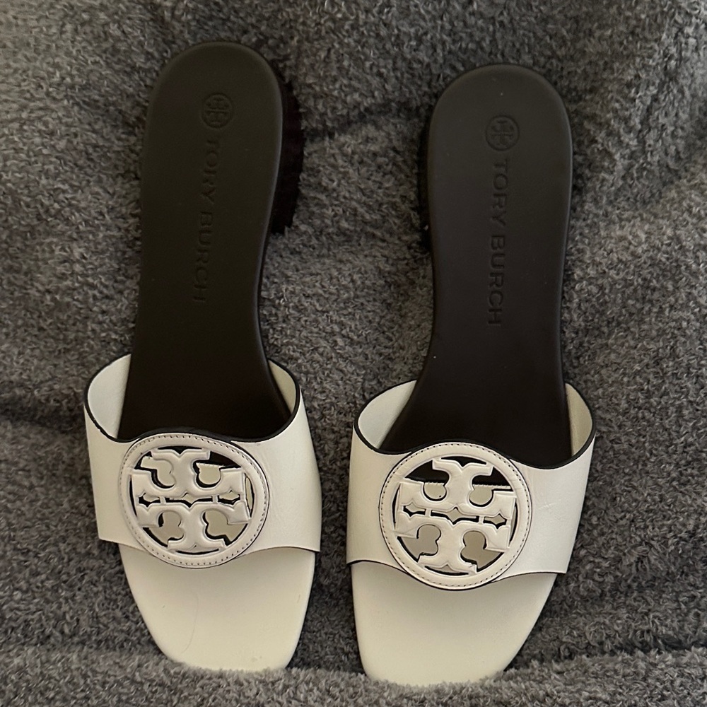 Tory Burch Black and White Slide Sandals